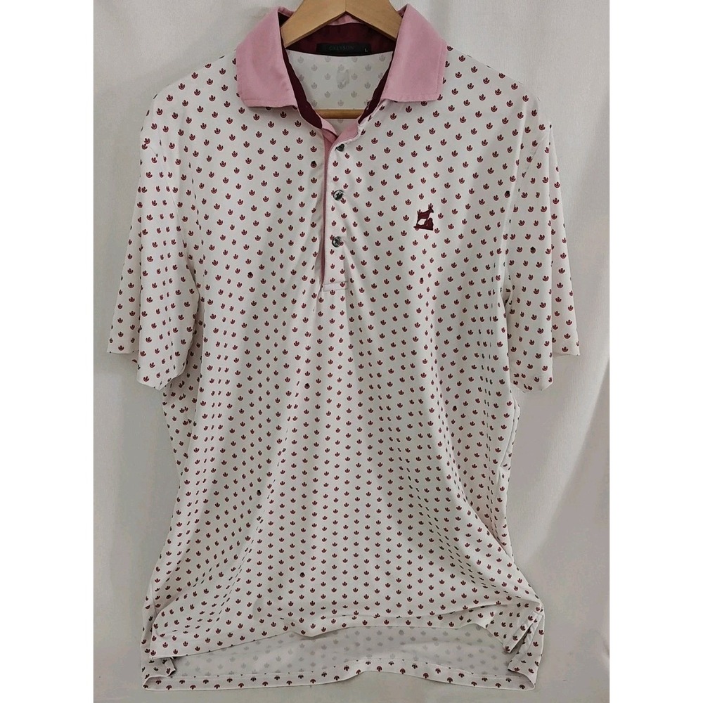 Greyson Golf Polo Shirt‎ All Over Print Short Sleeve White Pink Large